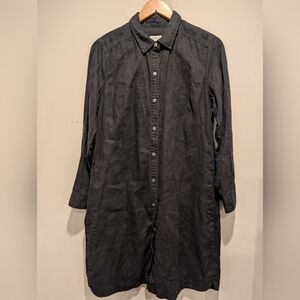 J. Jill Black 100% Love Linen Button-Up Shirt Lagenlook Medium Petite